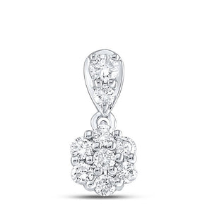 10kt White Gold Womens Round Diamond Flower Cluster Pendant 1/5 Cttw