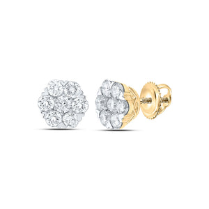 14kt Yellow Gold Womens Round Diamond Flower Cluster Earrings 1-3/4 Cttw