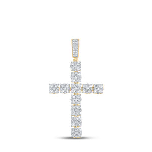 10kt Yellow Gold Mens Round Diamond Cross Charm Pendant 2-5/8 Cttw