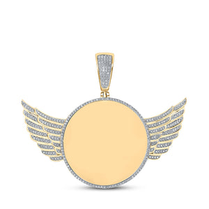 10kt Yellow Gold Mens Round Diamond Wing Memory Circle Charm Pendant 3/4 Cttw