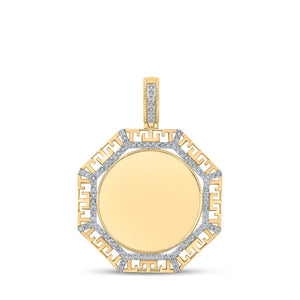 10kt Yellow Gold Mens Round Diamond Picture Memory Octagon Charm Pendant 1/4 Cttw