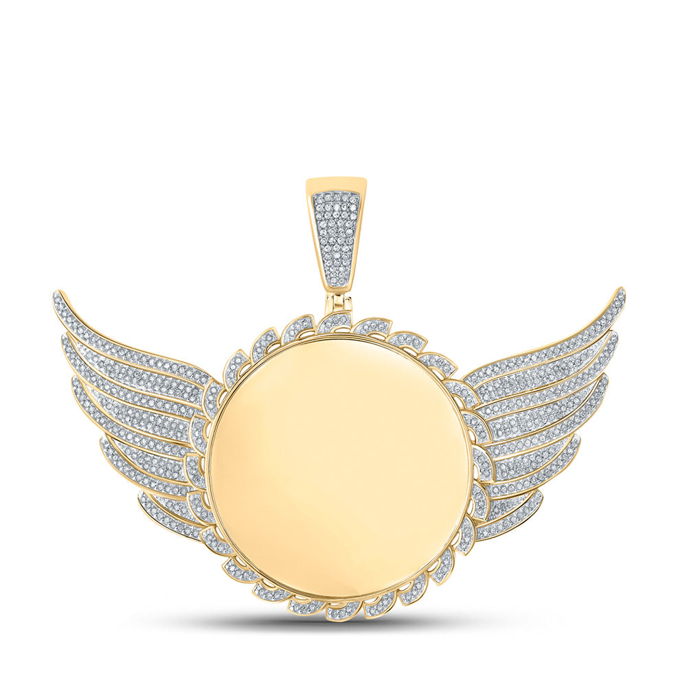 10kt Yellow Gold Mens Round Diamond Wing Memory Circle Charm Pendant 1 Cttw