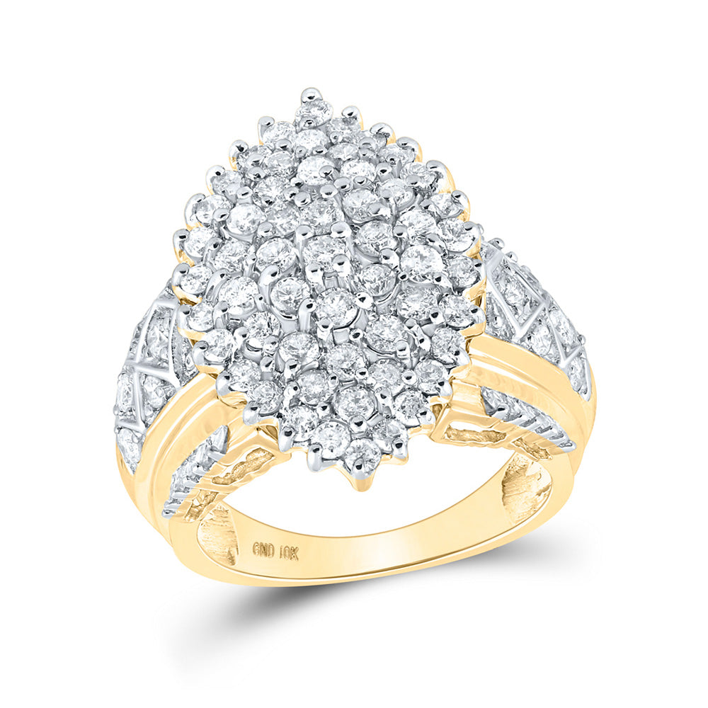 10kt Yellow Gold Womens Round Diamond Marquise-shape Cluster Ring 2 Cttw