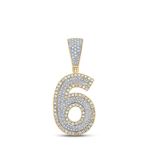 10kt Two-tone Gold Mens Round Diamond Number 6 Charm Pendant 3/4 Cttw