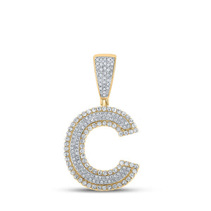 10kt Two-tone Gold Mens Round Diamond Initial C Letter Charm Pendant 3/4 Cttw