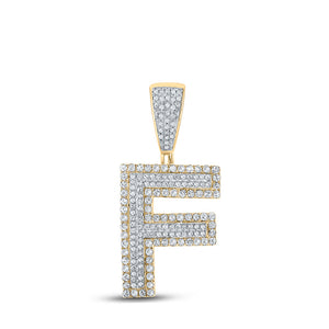 10kt Two-tone Gold Mens Round Diamond Initial F Letter Charm Pendant 3/4 Cttw