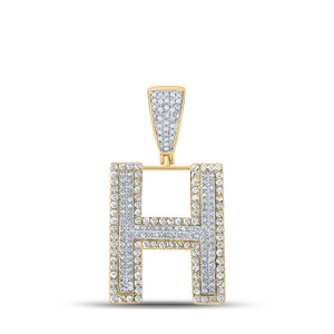 10kt Two-tone Gold Mens Round Diamond Initial H Letter Charm Pendant 7/8 Cttw