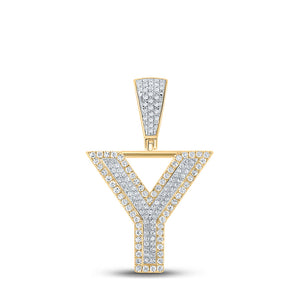 10kt Two-tone Gold Mens Round Diamond Y Letter Charm Pendant 5/8 Cttw