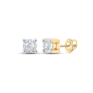 10kt Yellow Gold Mens Round Diamond Stud Earrings 1/6 Cttw