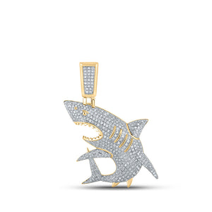 10kt Yellow Gold Mens Round Diamond Shark Charm Pendant 1 Cttw