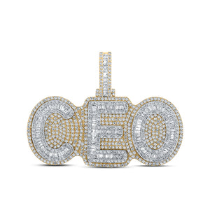 10kt Two-tone Gold Mens Baguette Diamond CEO Charm Pendant 5 Cttw