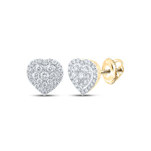 14kt Yellow Gold Womens Round Diamond Heart Earrings 1/4 Cttw