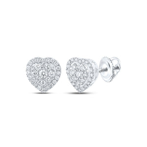 10kt White Gold Womens Round Diamond Heart Earrings 1-1/2 Cttw