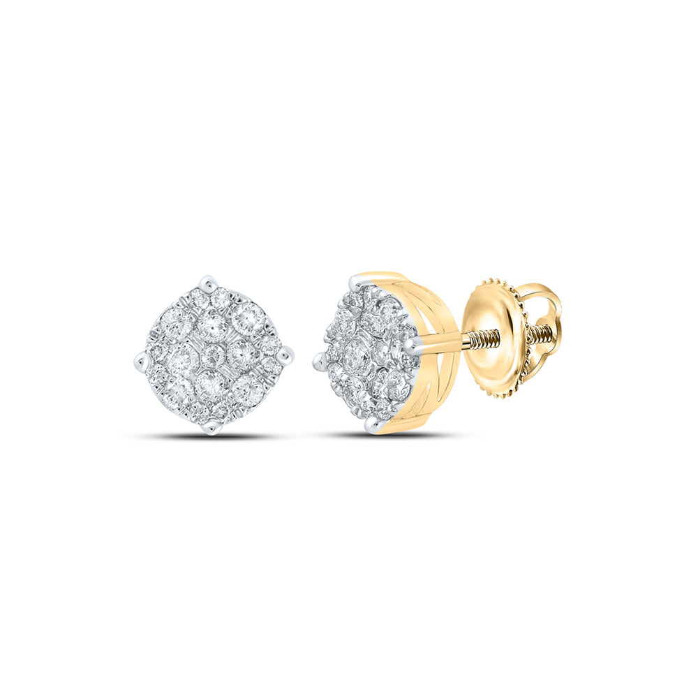 10kt Yellow Gold Mens Round Diamond Cluster Earrings 1/3 Cttw