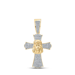 10kt Yellow Gold Mens Round Diamond Jesus Cross Charm Pendant 1/2 Cttw