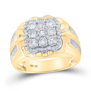 10kt Yellow Gold Mens Round Diamond Square Cluster Ring 1-1/2 Cttw