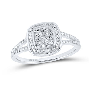 Sterling Silver Womens Round Diamond Square Ring .03 Cttw