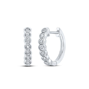 Sterling Silver Womens Round Diamond Hoop Earrings 1/10 Cttw