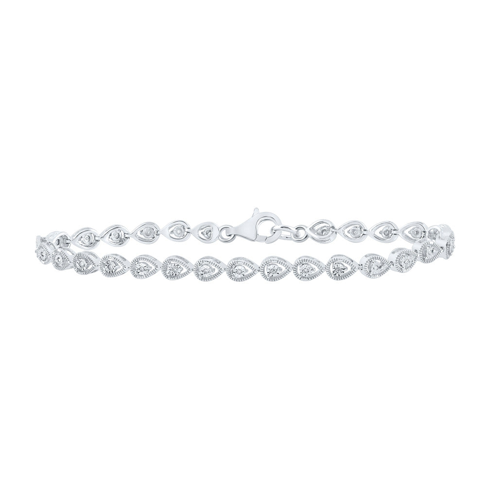 Sterling Silver Womens Round Diamond Fashion Bracelet 1/10 Cttw