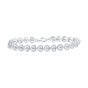 Sterling Silver Womens Round Diamond Heart Bracelet 1/10 Cttw