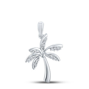 Sterling Silver Womens Round Diamond Palm Tree Nautical Pendant 1/12 Cttw