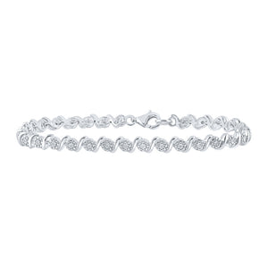 Sterling Silver Womens Round Diamond Fashion Bracelet 1/10 Cttw