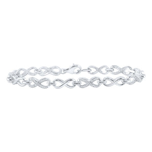 Sterling Silver Womens Round Diamond Infinity Bracelet 1/10 Cttw