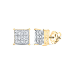 Yellow-tone Sterling Silver Womens Round Diamond Square Earrings 1/4 Cttw