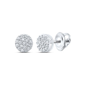 Sterling Silver Womens Round Diamond Cluster Earrings 1/10 Cttw