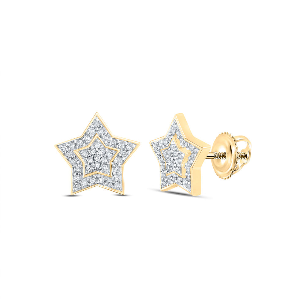 10kt Yellow Gold Womens Round Diamond Star Earrings 1/5 Cttw