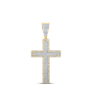 10kt Two-tone Gold Mens Round Diamond Cross Charm Pendant 3/4 Cttw