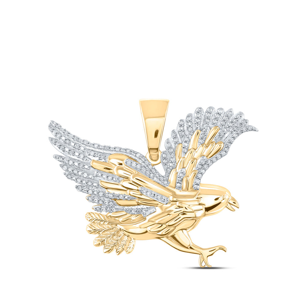 10kt Yellow Gold Mens Round Diamond Eagle Charm Pendant 1/4 Cttw