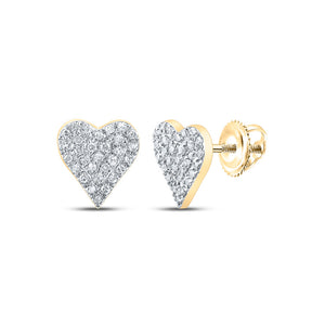 10kt Yellow Gold Womens Round Diamond Heart Earrings 1/5 Cttw