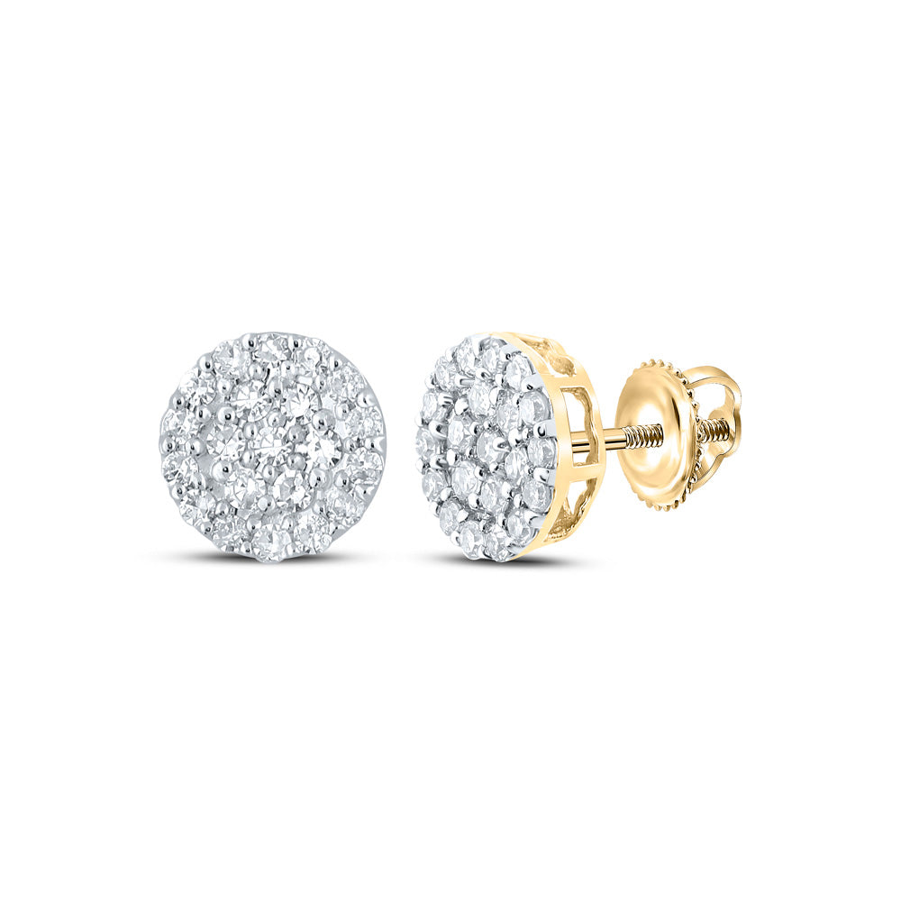 10kt Yellow Gold Mens Round Diamond Cluster Earrings 1/4 Cttw