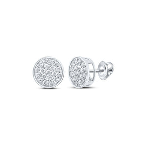 10kt White Gold Mens Round Diamond Cluster Earrings 1/4 Cttw