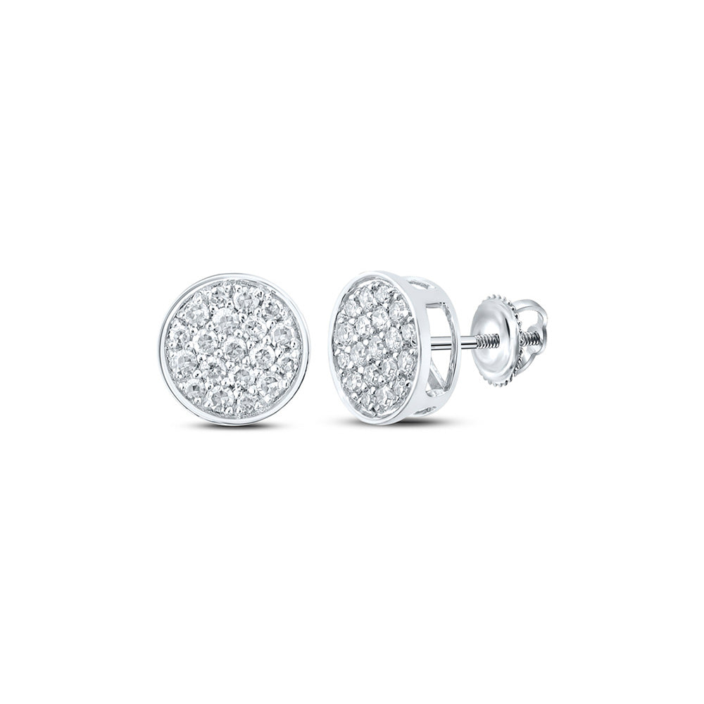 10kt White Gold Mens Round Diamond Cluster Earrings 1/4 Cttw