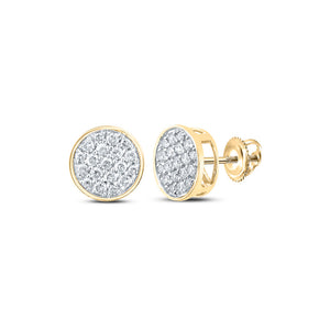 10kt Yellow Gold Mens Round Diamond Cluster Earrings 1/4 Cttw