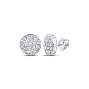 10kt White Gold Mens Round Diamond Cluster Earrings 1 Cttw