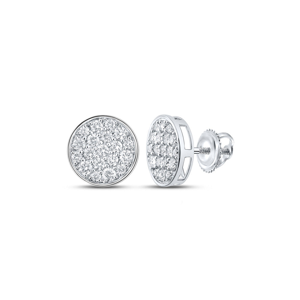 10kt White Gold Mens Round Diamond Cluster Earrings 1 Cttw