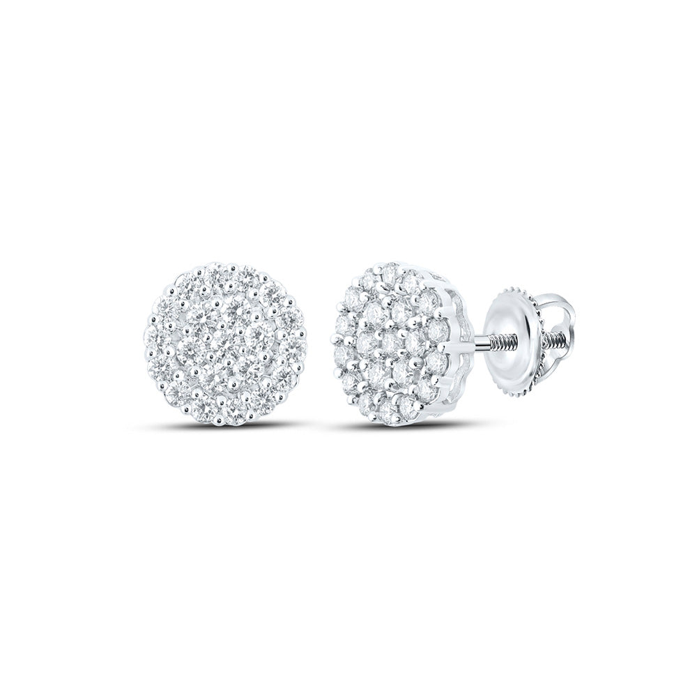 10kt White Gold Mens Round Diamond Cluster Earrings 1-1/4 Cttw