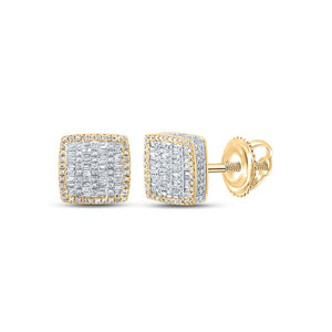 10kt Yellow Gold Mens Baguette Diamond Square Earrings 1 Cttw