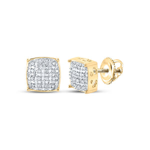 10kt Yellow Gold Mens Round Diamond Square Earrings 1/10 Cttw