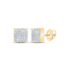 10kt Yellow Gold Mens Round Diamond Square Earrings 1/8 Cttw