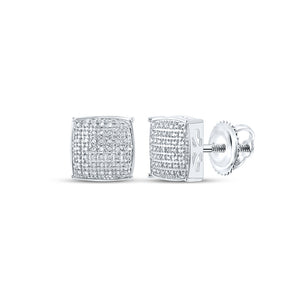 10kt White Gold Mens Round Diamond Square Earrings 1/3 Cttw