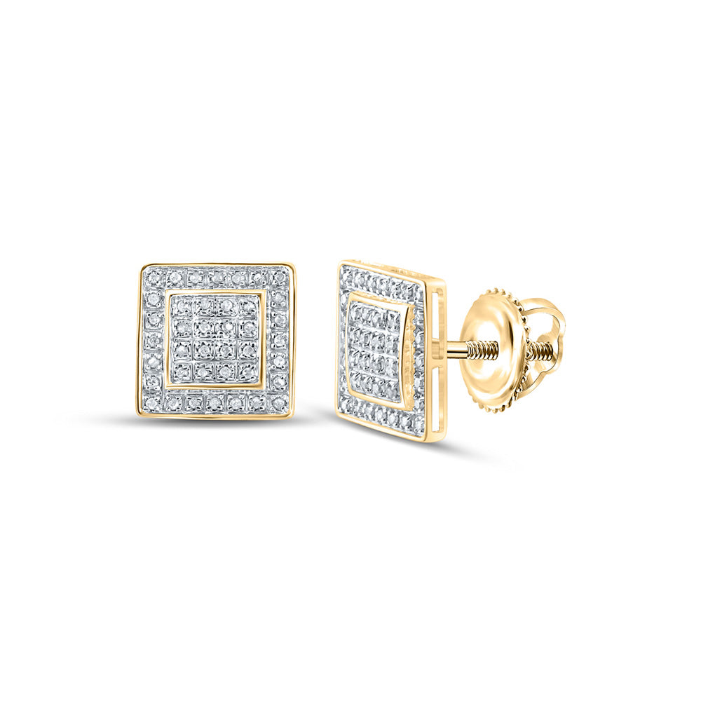 10kt Yellow Gold Mens Round Diamond Square Earrings 1/4 Cttw