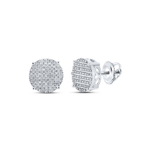 10kt White Gold Mens Round Diamond Cluster Earrings 1/3 Cttw