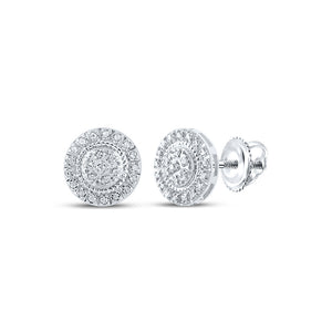 10kt White Gold Mens Round Diamond Cluster Earrings 1/8 Cttw