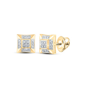 10kt Yellow Gold Mens Round Diamond Square Earrings 1/10 Cttw