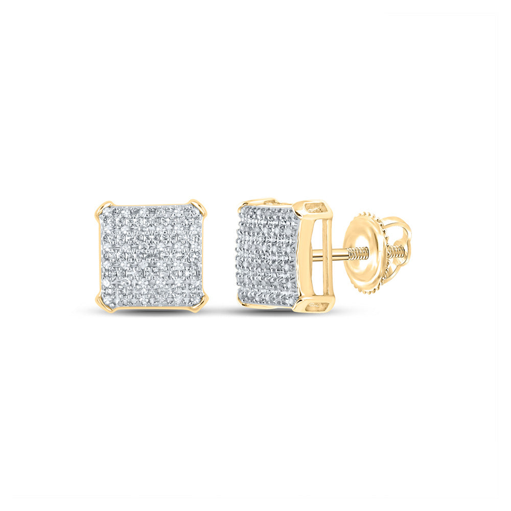 10kt Yellow Gold Mens Round Diamond Square Earrings 1/5 Cttw