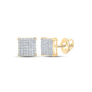 10kt Yellow Gold Mens Round Diamond Square Earrings 1/3 Cttw